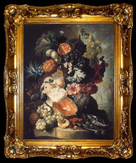framed  Jan van Os Fruit,Flwers and a Fish, ta009-2